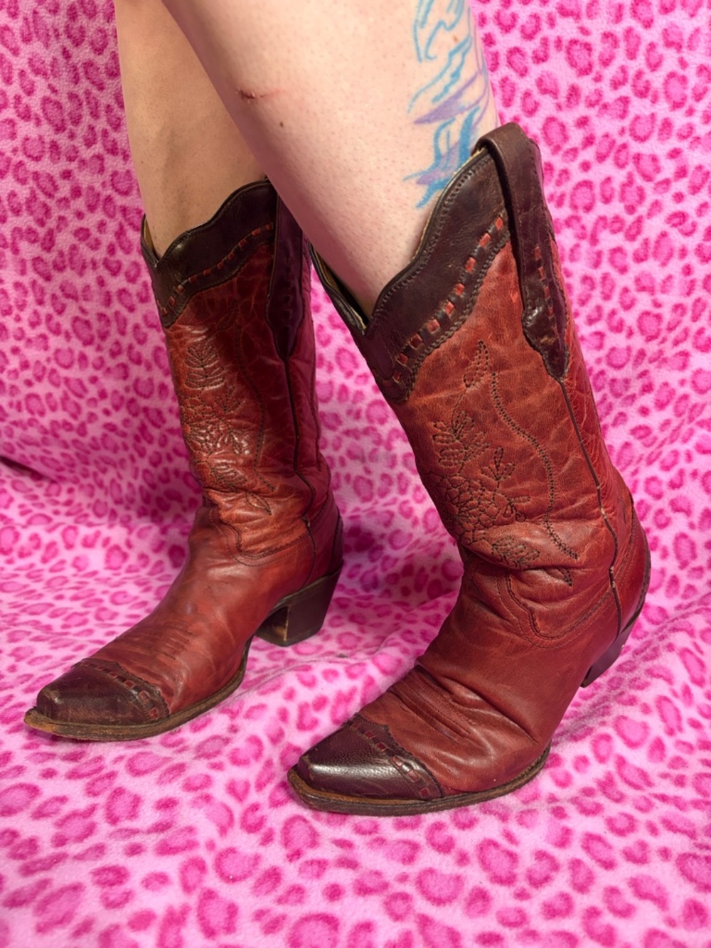 Corral Two Toned Brown Leather Cowgirl Boots Sz 9 - Picture 3 of 10